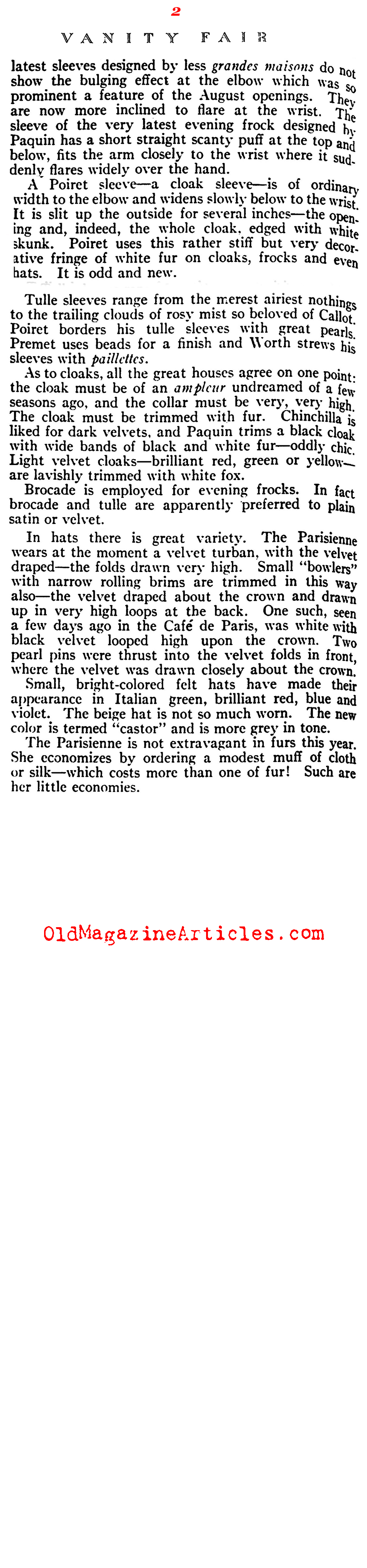 Paris Fashions:  Nine Months into W.W. I (Vanity Fair Magazine, 1915)